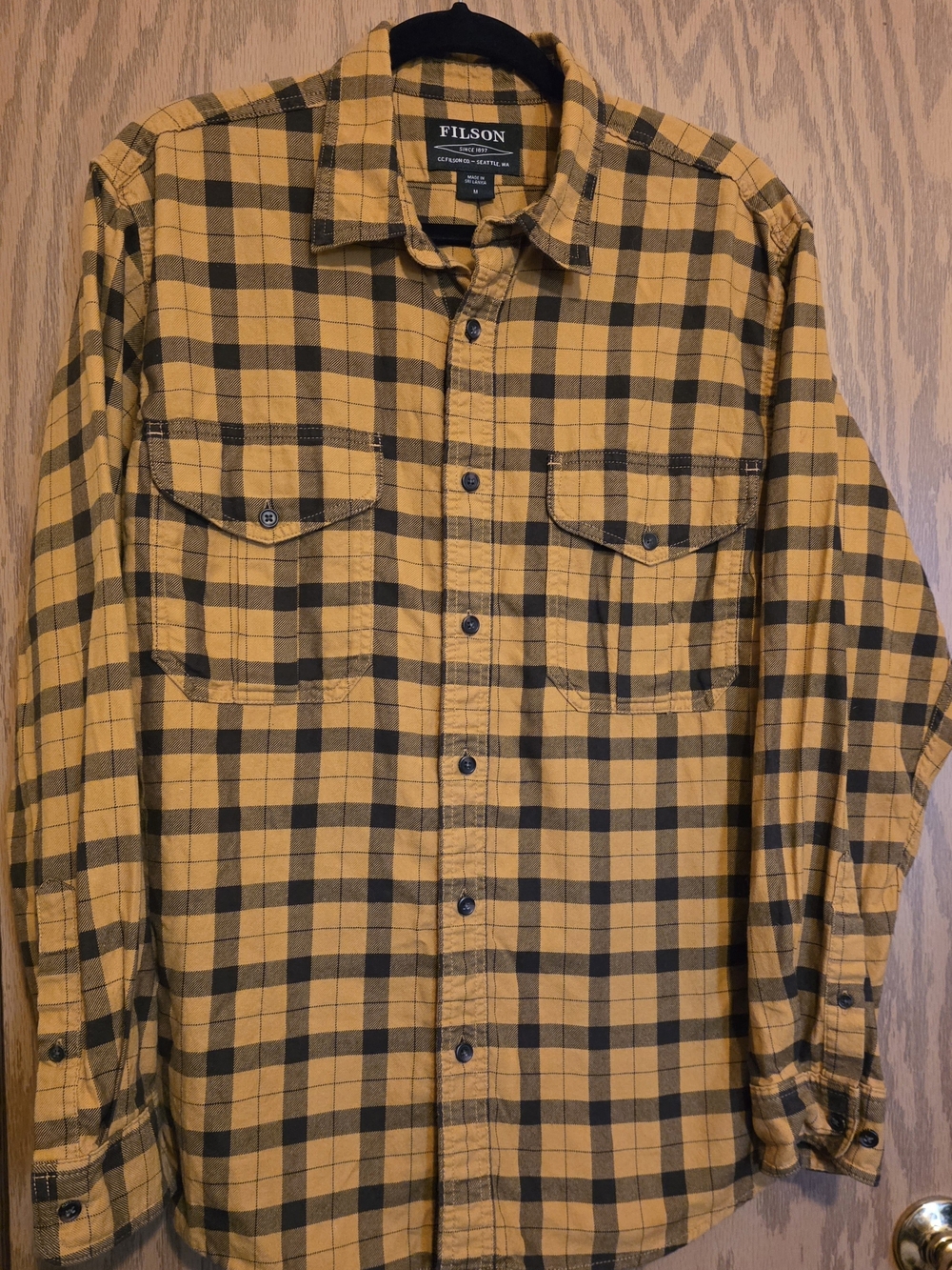Filson Men's Mustard and Black Plaid Work Shirt